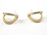 Elegant Open Geometric Curve Design Gold Tone Silver Stud Earrings