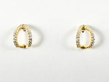 Elegant Open Geometric Curve Design Gold Tone Silver Stud Earrings