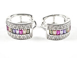 Elegant Multi Row & Color Micro Setting CZ Silver Huggie Earrings