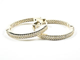 Beautiful Elegant Pave Style In & Out Safe Lock Gold Tone Silver Hoop Earrings