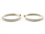 Beautiful Elegant Pave Style In & Out Safe Lock Gold Tone Silver Hoop Earrings