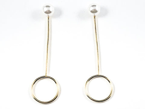 Simple Elegant Pearl With Circle Drop Long Gold Tone Silver Earrings
