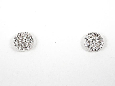 Classic Dainty Micro CZ Setting Round Disc Silver Earrings