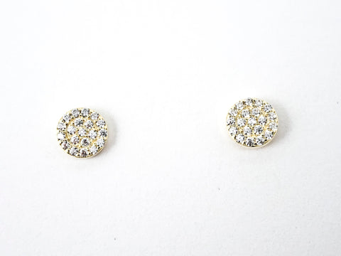 Classic Dainty Micro CZ Setting Round Disc Gold Tone Silver Earrings