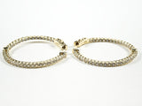 Elegant In & Out Micro CZ Setting Push Secure Lock Clasp Gold Tone Silver Hoop Earrings