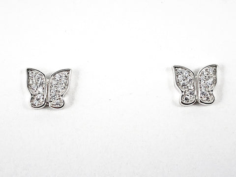 Elegant Dainty Micro CZ Butterfly Shape Form Design Silver Earrings