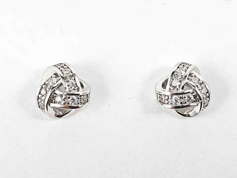 Dainty Elegant Knot Design CZ Silver Stud Earrings