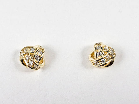 Dainty Elegant Knot Design CZ Gold Tone Silver Stud Earrings