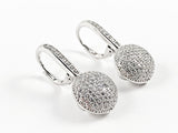 Elegant Micro Pave CZ Round Shape Drop Lever Back Style Silver Stud Earrings