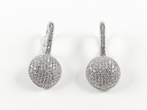 Elegant Micro Pave CZ Round Shape Drop Lever Back Style Silver Stud Earrings