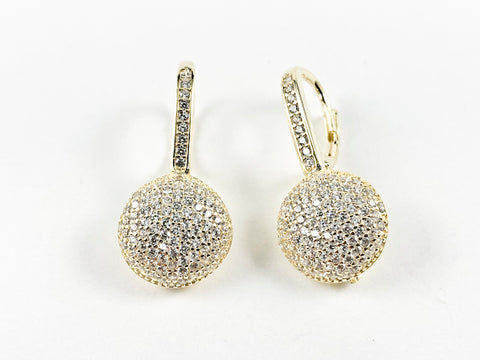 Elegant Micro Pave CZ Round Shape Drop Lever Back Style Gold Tone Silver Stud Earrings