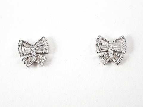 Dainty Micro Butterfly Shape Form Baguette CZs Silver Stud Earrings