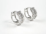 Elegant Multi Row Mix CZ Huggie Style Silver Earrings