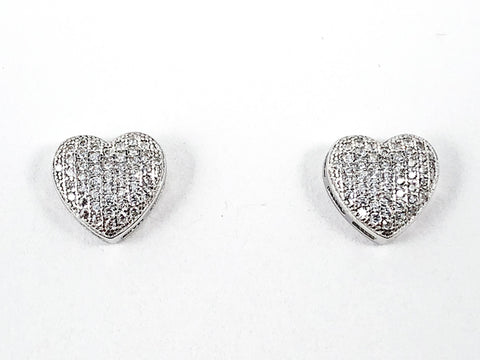 Elegant Micro Pave CZ Style Heart Shape Form Silver Stud Earrings