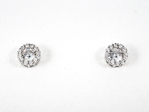 Classic Dainty Round Micro Halo CZ Silver Stud Earrings