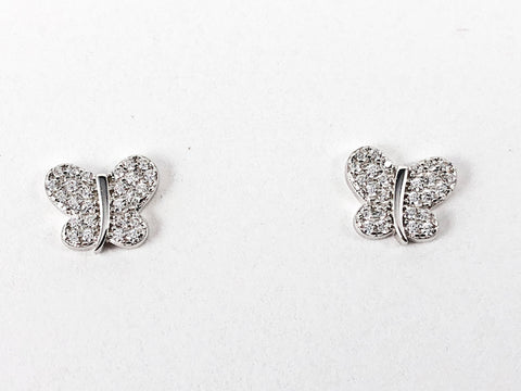 Cute Micro Butterfly Pave CZ Silver Stud Earrings