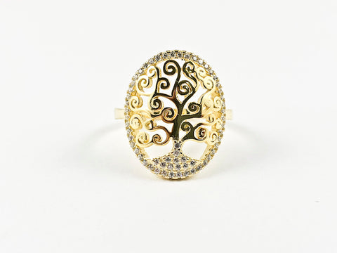 Elegant Tree Of Life Design Yellow Gold Silver Ring