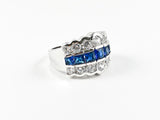 Classic Elegant 3 Row Sapphire CZ Middle Silver Ring