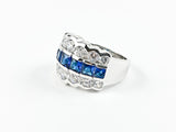 Classic Elegant 3 Row Sapphire CZ Middle Silver Ring