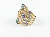 Classic Stylish Elegant Multi Level & Color Silver Ring