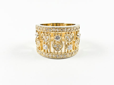 Modern Unique Multi Heart Pattern Yellow Gold Silver Ring