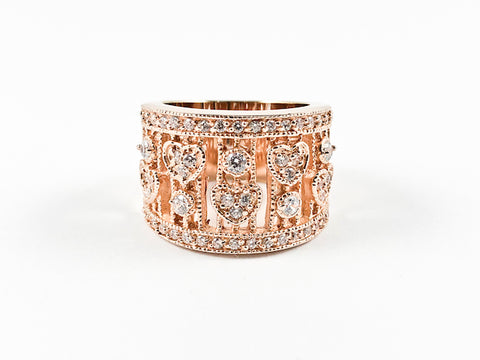 Modern Unique Multi Heart Pattern Rose Gold Silver Ring
