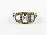 Classic Vintage 2 Tone Emerald Cut Silver Ring