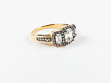 Classic Vintage 2 Tone Emerald Cut Silver Ring