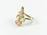 Classic Cute Colorful Floral Diagonal Style Silver Ring