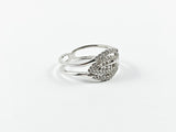 Classic Elegant Natural Leaf CZ Design Silver Ring