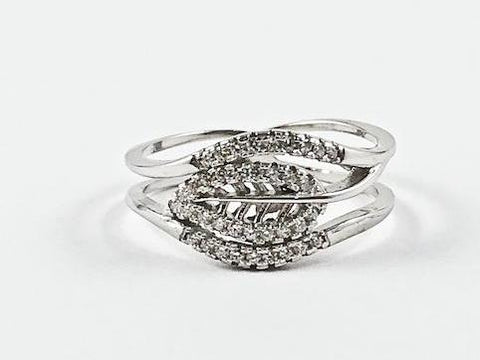 Classic Elegant Natural Leaf CZ Design Silver Ring