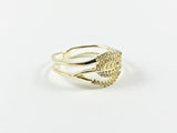 Classic Elegant Natural Leaf Yellow Gold CZ Design Silver Ring