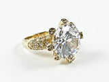 Classic Unique Round Center CZ Setting Yellow Gold Silver Ring