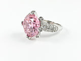Classic Unique Round Center Pink CZ Setting Silver Ring