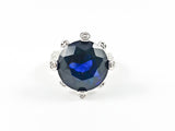 Classic Unique Round Center Sapphire CZ Setting Silver Ring