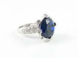 Classic Unique Round Center Sapphire CZ Setting Silver Ring