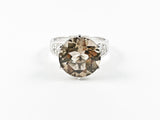 Classic Large Brown CZ Center Stone Silver Ring