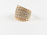 Modern Wide Band CZ Gold Tone Silver Ring