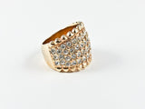 Modern Wide Band CZ Gold Tone Silver Ring