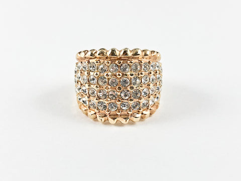 Modern Wide Band CZ Gold Tone Silver Ring