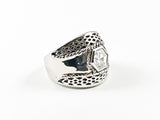 Classic Mesh Design With Center CZ Band Silver Ring