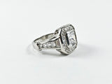 Classic Elegant Double Square Shape Baguette Setting Silver Ring