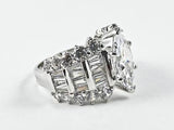 Elegant Stylish Sharp Marquise Cut Center CZ With Baguette Band Silver Ring