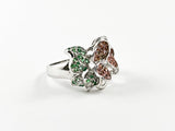 Cute Creative Floral Design Colorful CZ Silver Ring