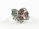 Cute Creative Floral Design Colorful CZ Silver Ring