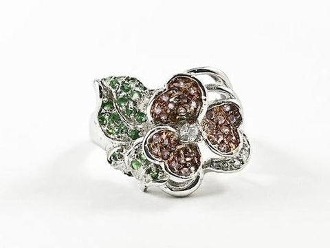 Cute Creative Floral Design Colorful CZ Silver Ring