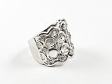 Modern Round Hole Pattern Open Works Design Silver Ring