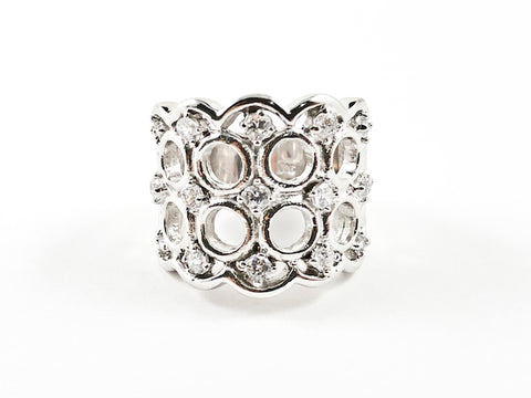 Modern Round Hole Pattern Open Works Design Silver Ring