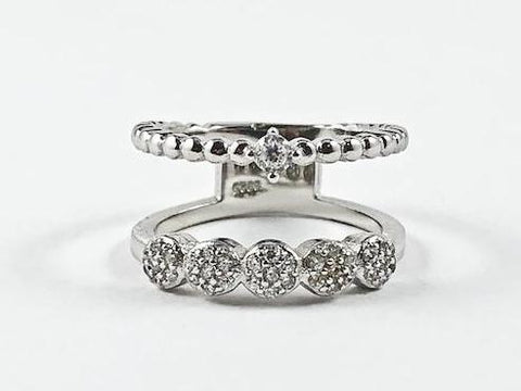 Modern Elegant Open 2 Layer Dainty Design CZ Silver Ring