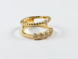 Modern Elegant Open 2 Layer Dainty Design Gold Tone CZ Silver Ring